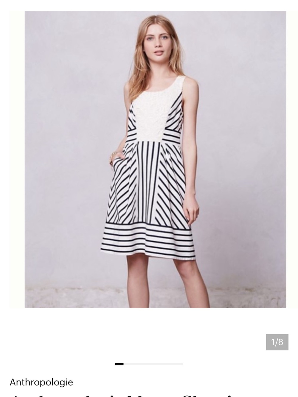 Anthropologie Maeve Striped Lace Bodice Dress - Cream & Navy